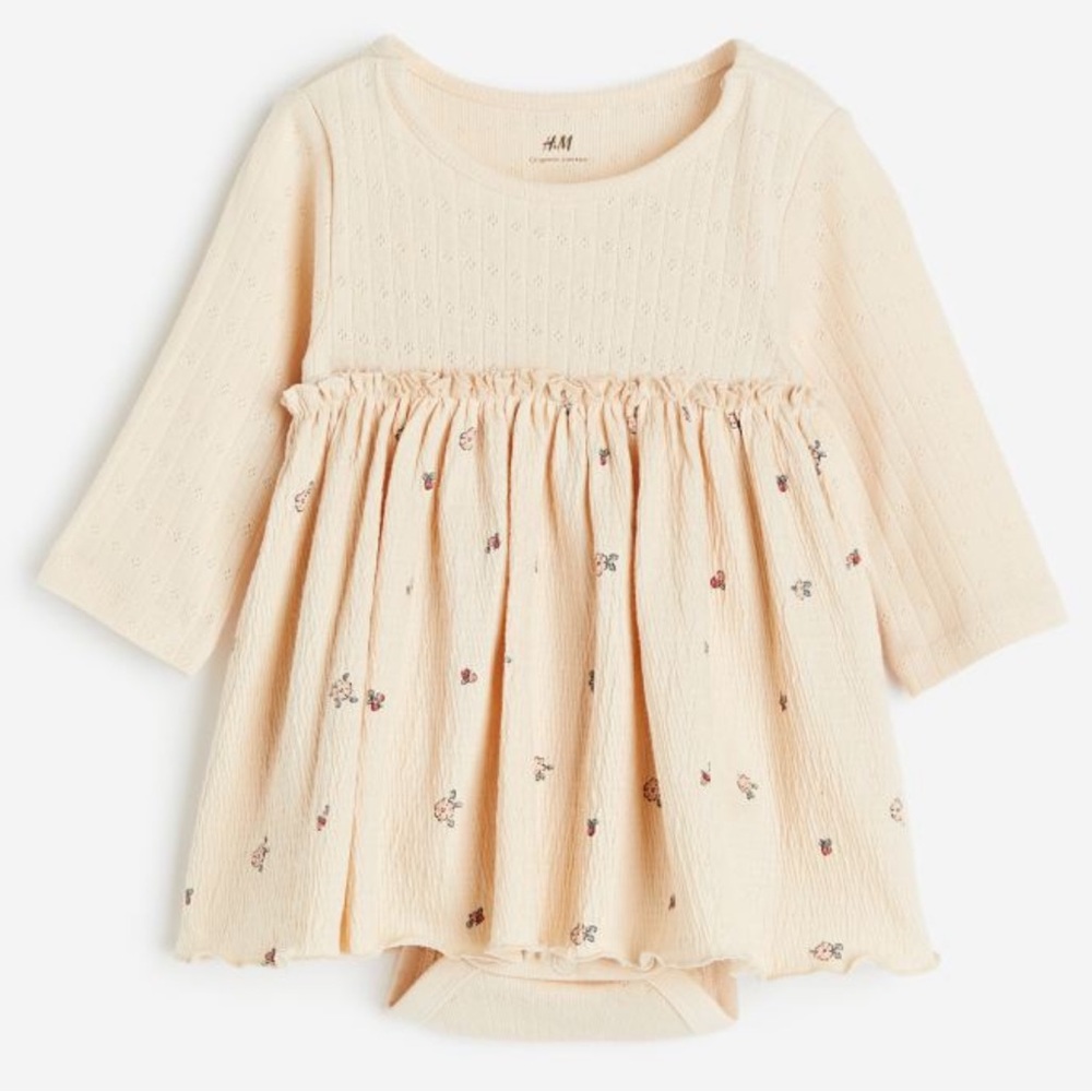 H&M Baby Floral Print Organic Cotton Jersey Dress with Pointelle Bodysuit